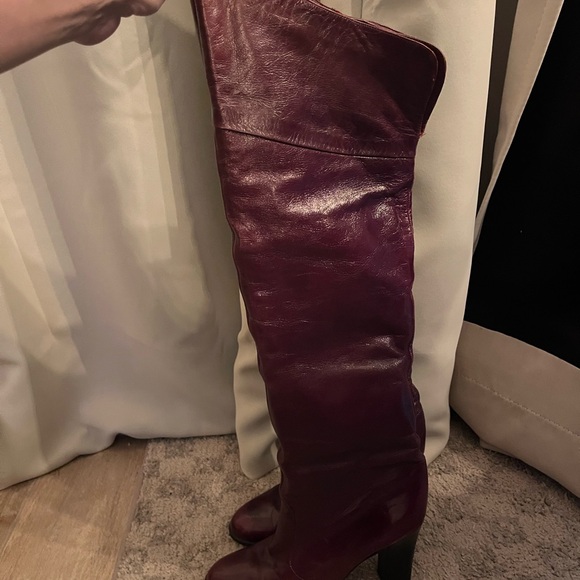 Nina Vintage Women's Burgundy Leather Knee-High Boots Preloved - Picture 2 of 12